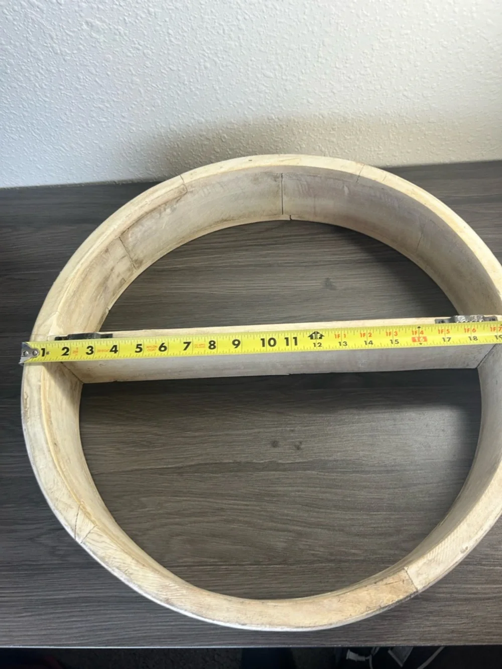Vintage Round Wood Wall Shelf Rustic Whitewashed Farmhouse 20.5”